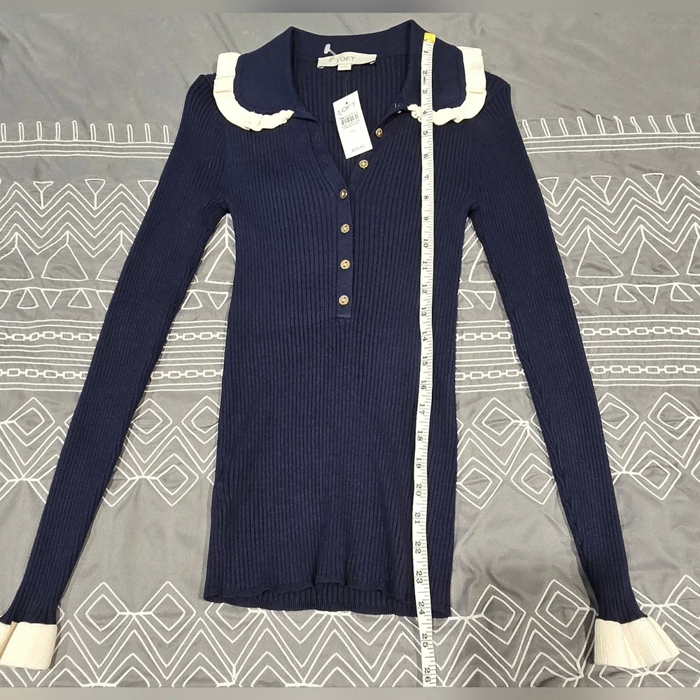 Loft Ribbed Longsleeve Blouse Size XS - Picture 4 of 7